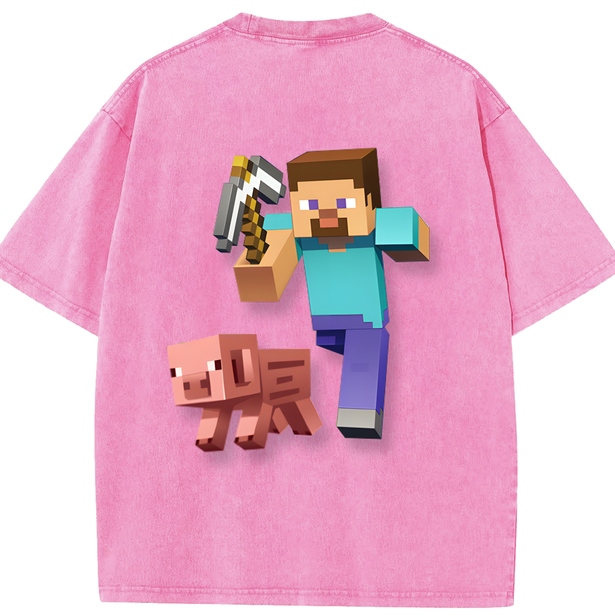 （画像用） マインクラフト ブロックの世界 Minecraft MC Block world 綿100% ヴィンテージ風 半袖Tシャツ（背面プリント）